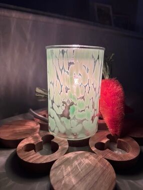 Scentsy Pale Green Marbled Glass Candle Holder